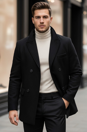 Herren Zweireihiger Mantel Farbe Schwarz DSTREET CX0433