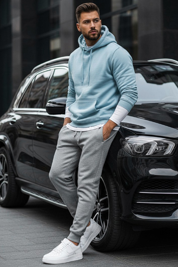 Herren Kapuzenpullover Himmelblau Dstreet BX5107