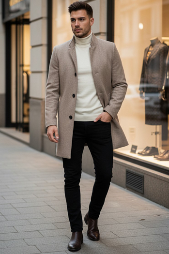 Herren Einreihiger Mantel Braun Dstreet CX0442