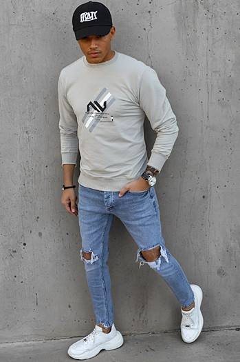 Bedrucktes Herren Sweatshirt beige Dstreet BX5363