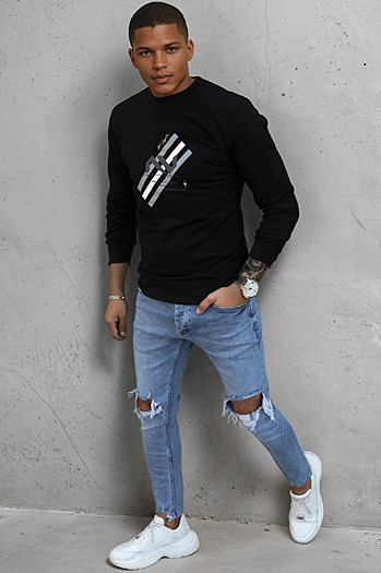 Herren Sweatshirt mit Aufdruck Schwarz Dstreet BX5364