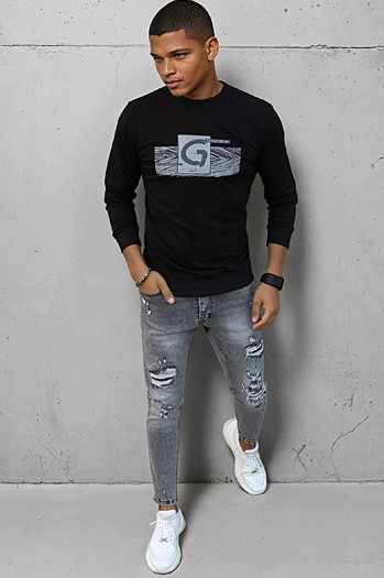 Herren Sweatshirt mit Aufdruck Schwarz Dstreet BX5369