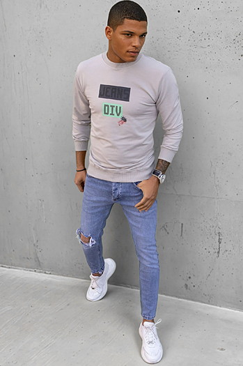 Herren Sweatshirt mit Aufdruck Beige Dstreet BX5375