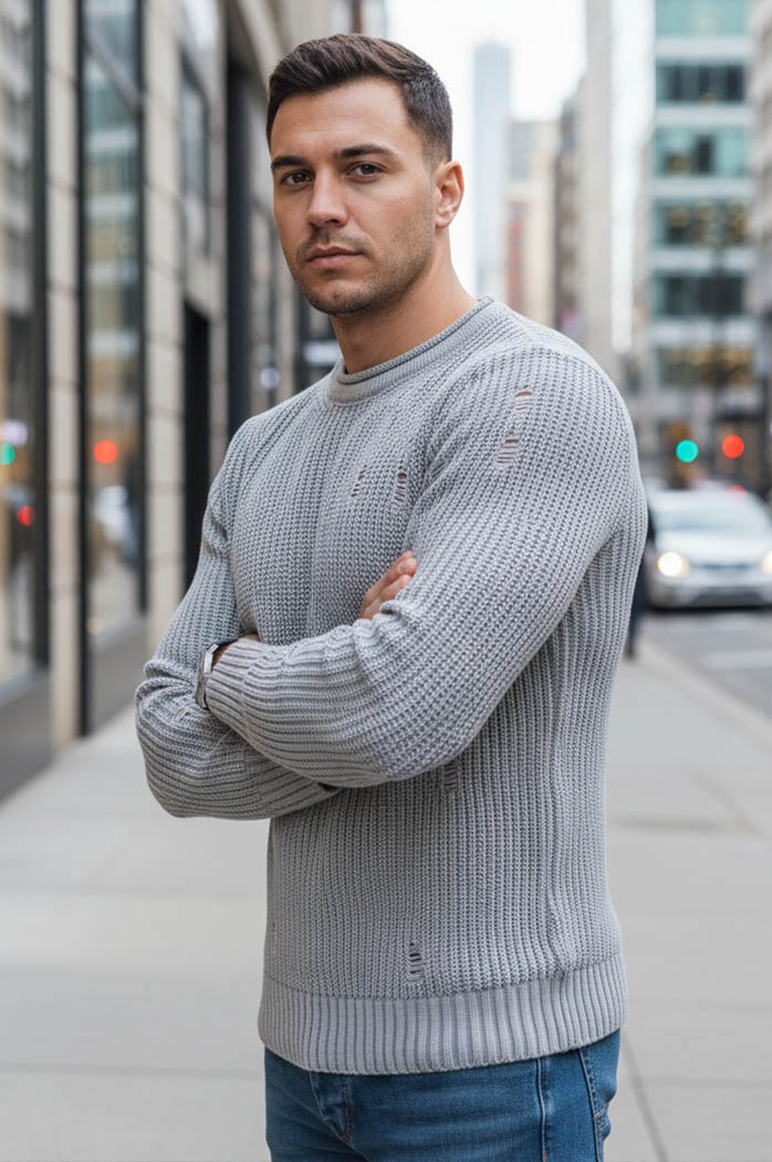 Herren Klassische Pullover Farbe Hellgrau DSTREET WX1989