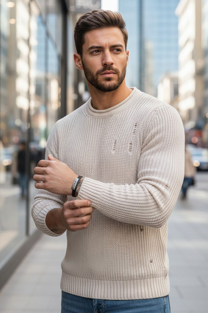 Herren Klassische Pullover Farbe Beige DSTREET WX1992