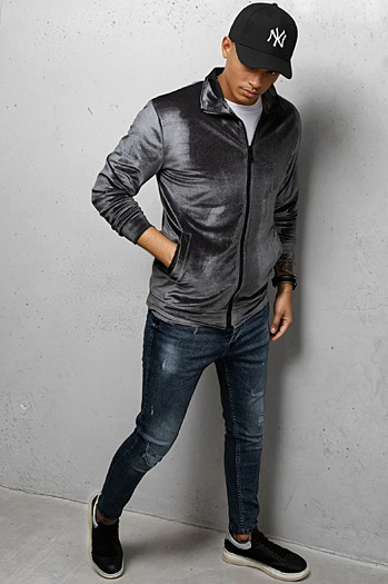 Herren Sweatshirt aus grauem Velours Dstreet BX5535