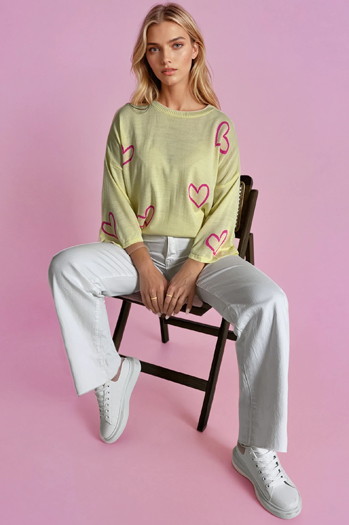 Damen Oversize Pullover SWEET HEART Farbe Zitrone DSTREET MY1926