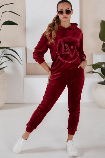 Damen Veloursanzug VIP PRIVATE Farbe Weinrot DSTREET AY0869
