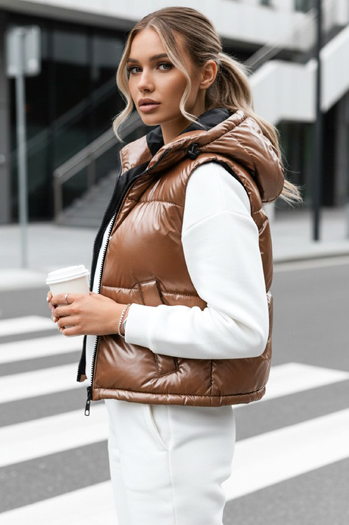 Damen Steppweste ASHE Farbe Dunkelbeige DSTREET TY3778