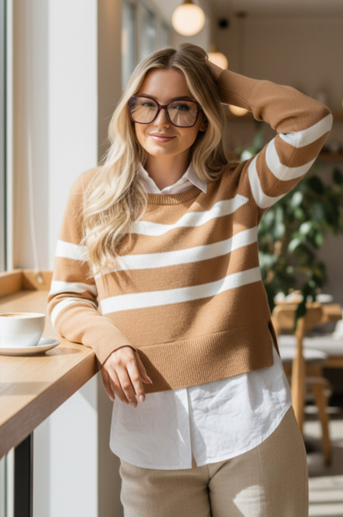 Damen Lange Pullover ASTRIDA Farbe Camel DSTREET MY2226