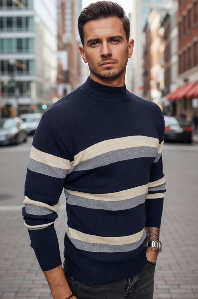 Herren Gestreifte Pullover Farbe Dunkelblau DSTREET WX2126