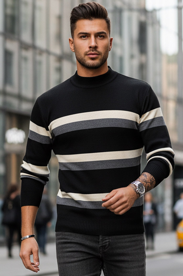 Herren Gestreifte Pullover Farbe Schwarz DSTREET WX2127