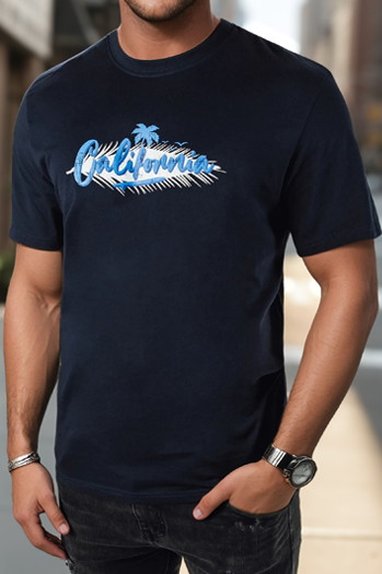 Bedrucktes navyblaues Herren-T-Shirt Dstreet RX5372