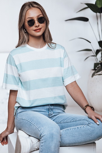 Gestreiftes Damen-T-Shirt ALMIN türkis Dstreet RY2562