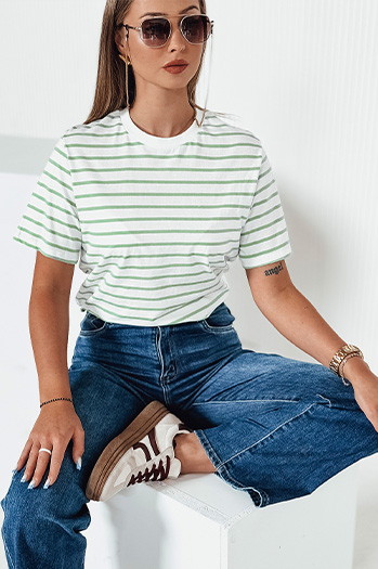 Gestreiftes Damen-T-Shirt RILANT grün Dstreet RY2563