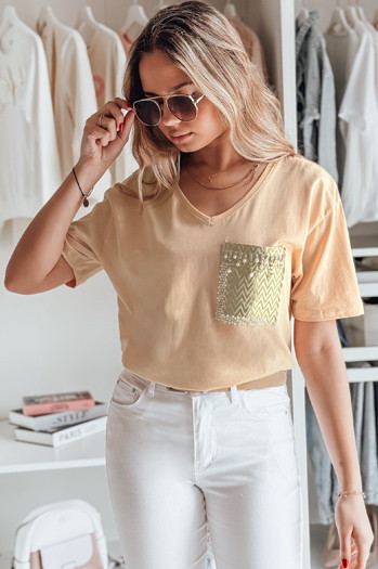 Damen T-shirt mit Aufdruck TASTI Farbe Pfirsichfarbe DSTREET RY2599