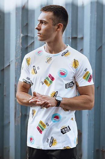 Bedrucktes Herren-T-Shirt weiß Dstreet RX5613