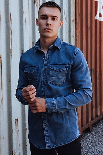Herrenhemd aus blauem Denim Dstreet DX2589