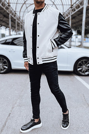 Herren Baseballjacke aus Leder in ecru Dstreet TX4708