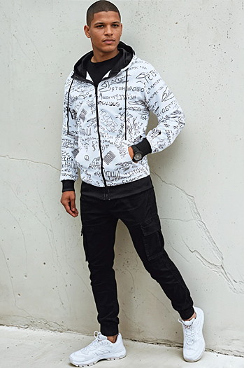 Herren Kapuzenpulli mit Reißverschluss weiß Dstreet BX5749