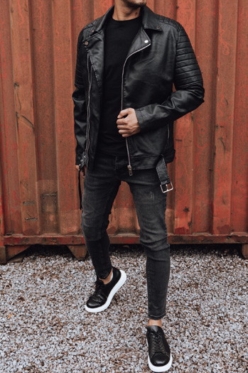 Herren Lederjacke schwarz Dstreet TX4734