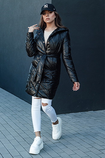 Lange Damen Steppjacke mit Kapuze PAUL schwarz Dstreet TY4415