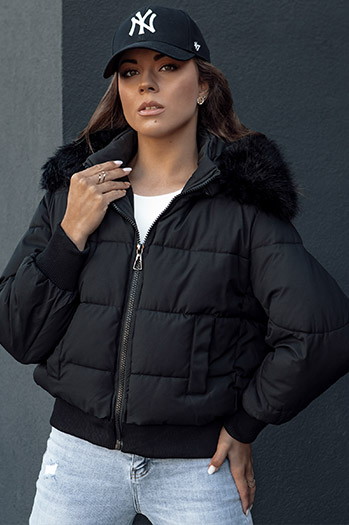 Gesteppte Damen Winterjacke mit Fell COLDPACK schwarz Dstreet TY4430