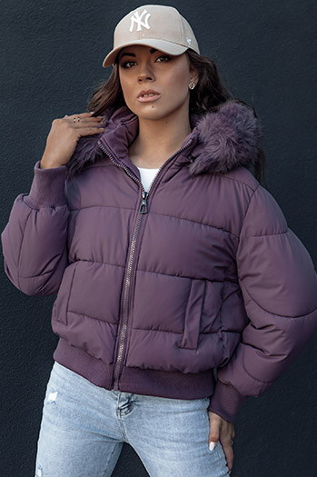 Damen Steppwinterjacke mit Fell COLDPACK lila Dstreet TY4431