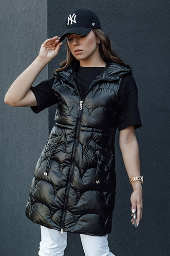Damen Steppweste mit Kapuze lang CHARMVEST schwarz Dstreet TY4436