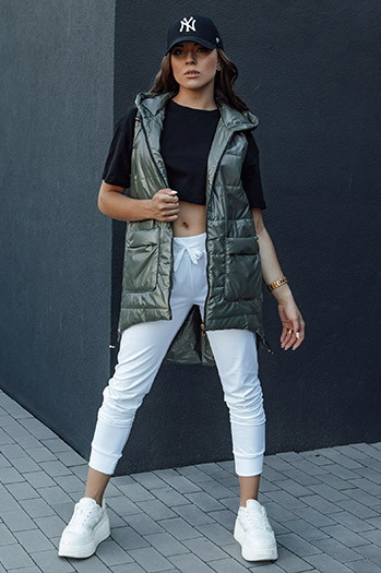 Lange Damen Steppweste mit Kapuze JESS grün Dstreet TY4442