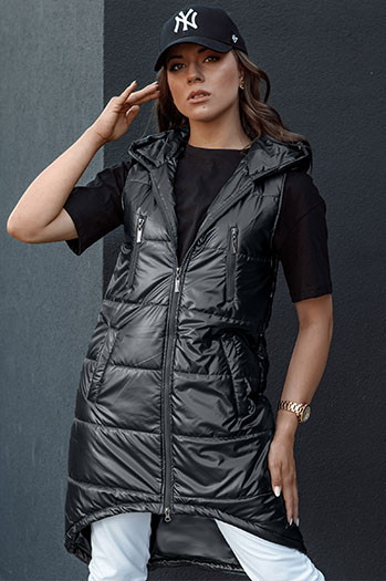 Damen Steppweste mit Kapuze lang MERIS schwarz Dstreet TY4443