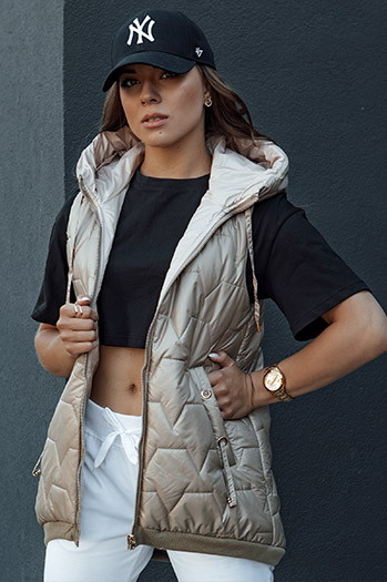 Damen Steppweste mit Kapuze GLITZY camel Dstreet TY4444