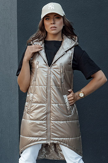 Damen Steppweste mit Kapuze lang MERIS camel Dstreet TY4451