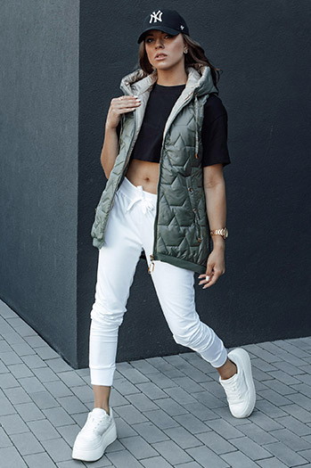 Damen Steppweste mit Kapuze GLITZY grün Dstreet TY4456