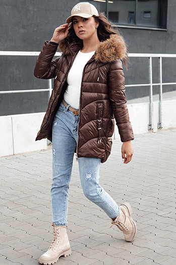 Damen Winterjacke mit Kapuze WINTERCHIC coffee Dstreet TY4458