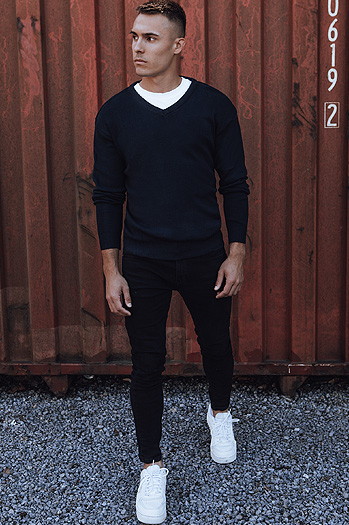 Marineblauer Herren Pullover mit Rundhalsausschnitt Dstreet WX2202