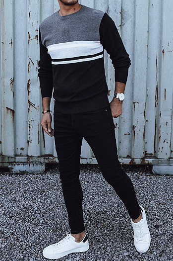 Grauer und schwarzer Herren-Pullover Dstreet WX2206