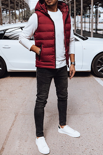 Herren Steppweste mit Kapuze rot Dstreet TX4742