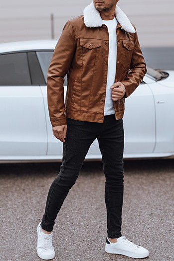 Herren Lederjacke mit Fell braun Dstreet TX4746
