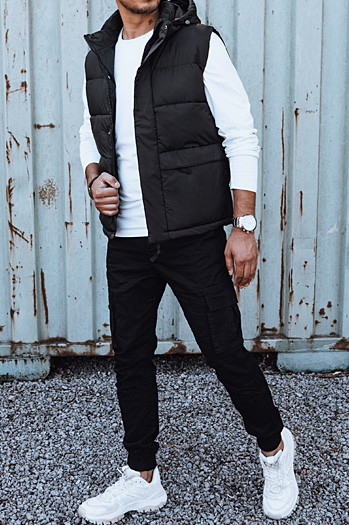 Herren Steppweste mit Kapuze schwarz Dstreet TX4782