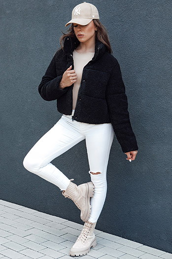 Kurze Damen Alpaka Winterjacke CELESTIAL schwarz Dstreet TY4481