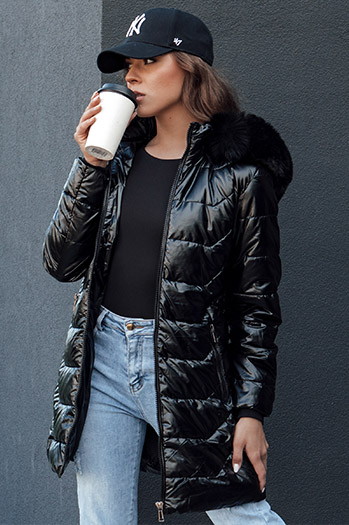 Gesteppte Damen Winterjacke mit Pelz SHINE schwarz Dstreet TY4483