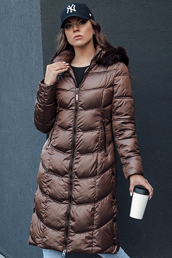 Damen Steppjacke CRYSTAL Winterjacke mit Kapuze Kaffee Dstreet TY4488