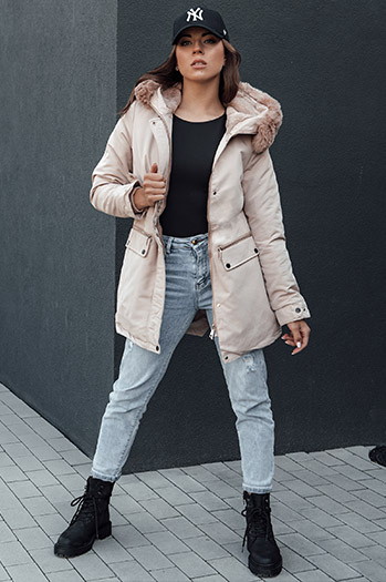 Damen Winter Parka Jacke mit Kapuze SNOWFALL beige Dstreet TY4490