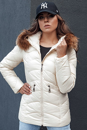 Gesteppte Damen-Winterjacke mit Kapuze EMBRACE ecru Dstreet TY4492
