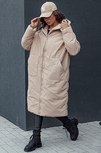 Lange Damen Winterjacke mit Kapuze MELVIN dunkelbeige Dstreet TY4509