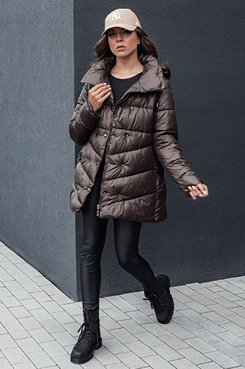 Gesteppter Damen-Wintermantel mit Kapuze BLOOM mocha Dstreet TY4517