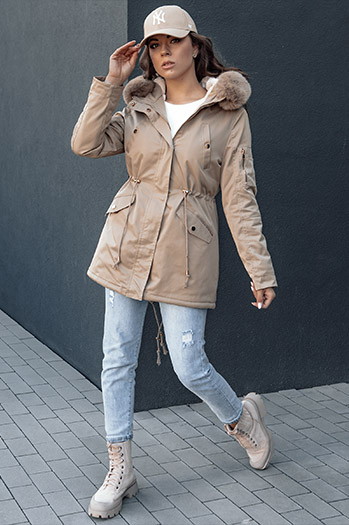 Damen Winter Parka Jacke mit Fell ERISS beige Dstreet TY4532