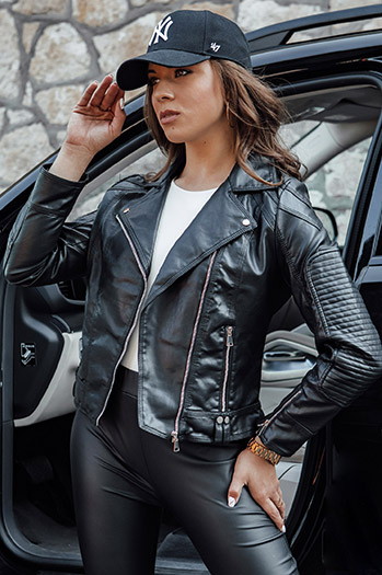 Damen Lederjacke Übergangsjacke kurz ramoneska TELIS schwarz Dstreet TY4556