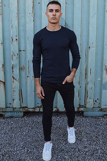 Dunkelblauer Pullover für Männer Dstreet WX2214